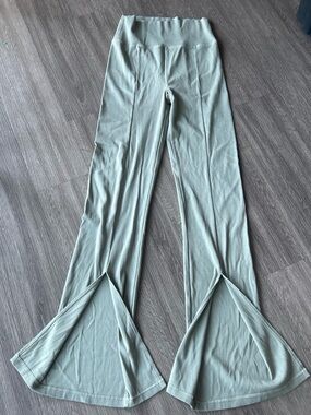 Wide Leg Split-Hem Pants in Sage Green